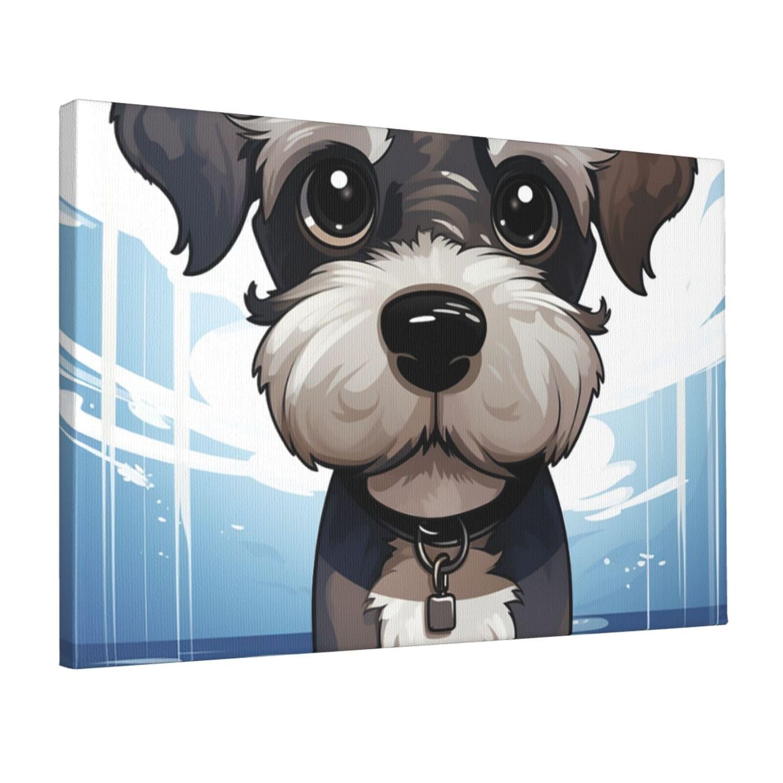 KLOPH adorable schnauzer Canvas Wall Art for Living Room 12"x18" Modern Artwork Painting for Bathroom Hanging Canvas Prints Aesthetic Wallart for Bedroom Kitchen Office Wall Decor