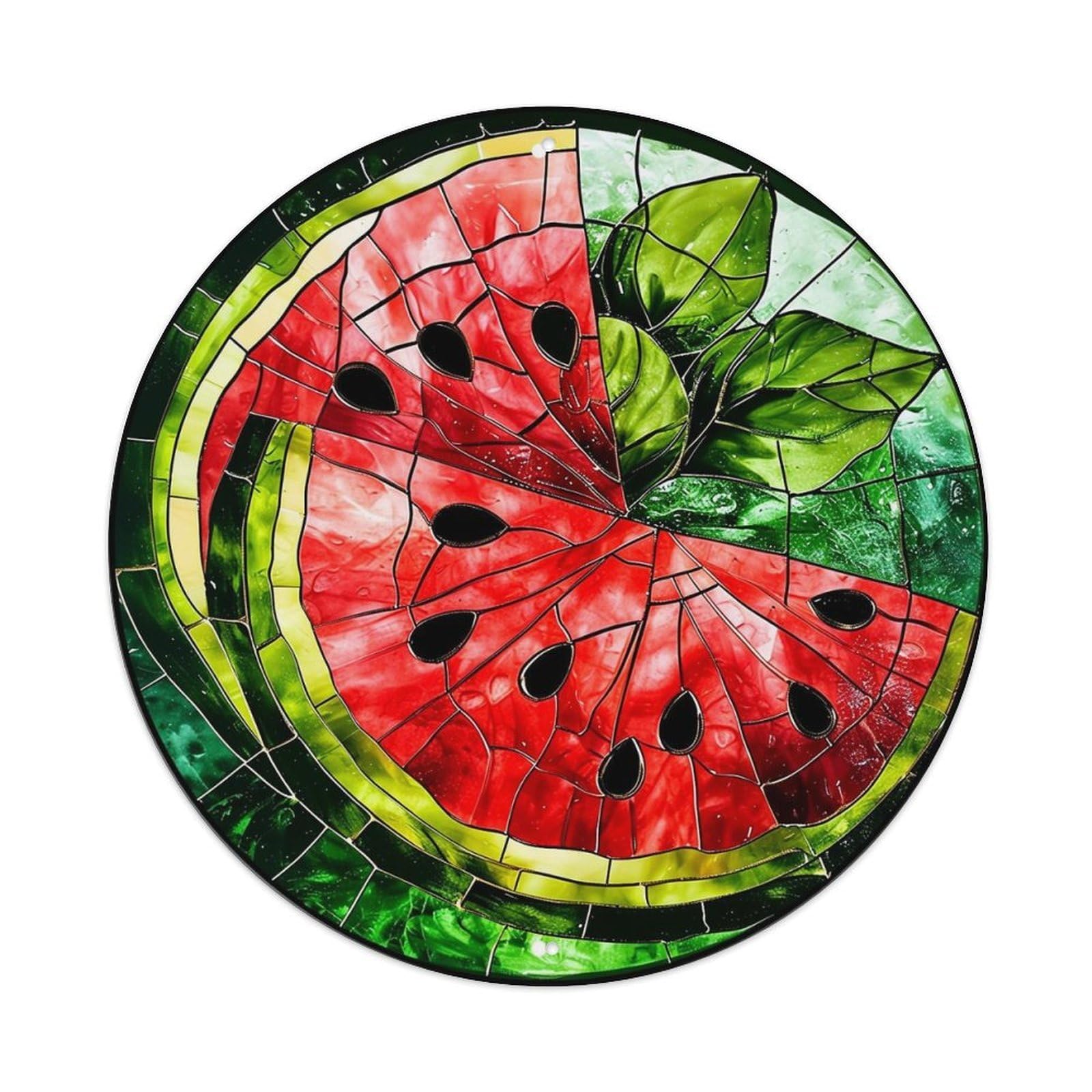 Stained Glass Watermelon Slice Pattern Tin Sign Metal Poster Vintage Metal Signs for Home Man Cave Bar Cafe Kitchen laundry room Wall Decorations 8x8 inches