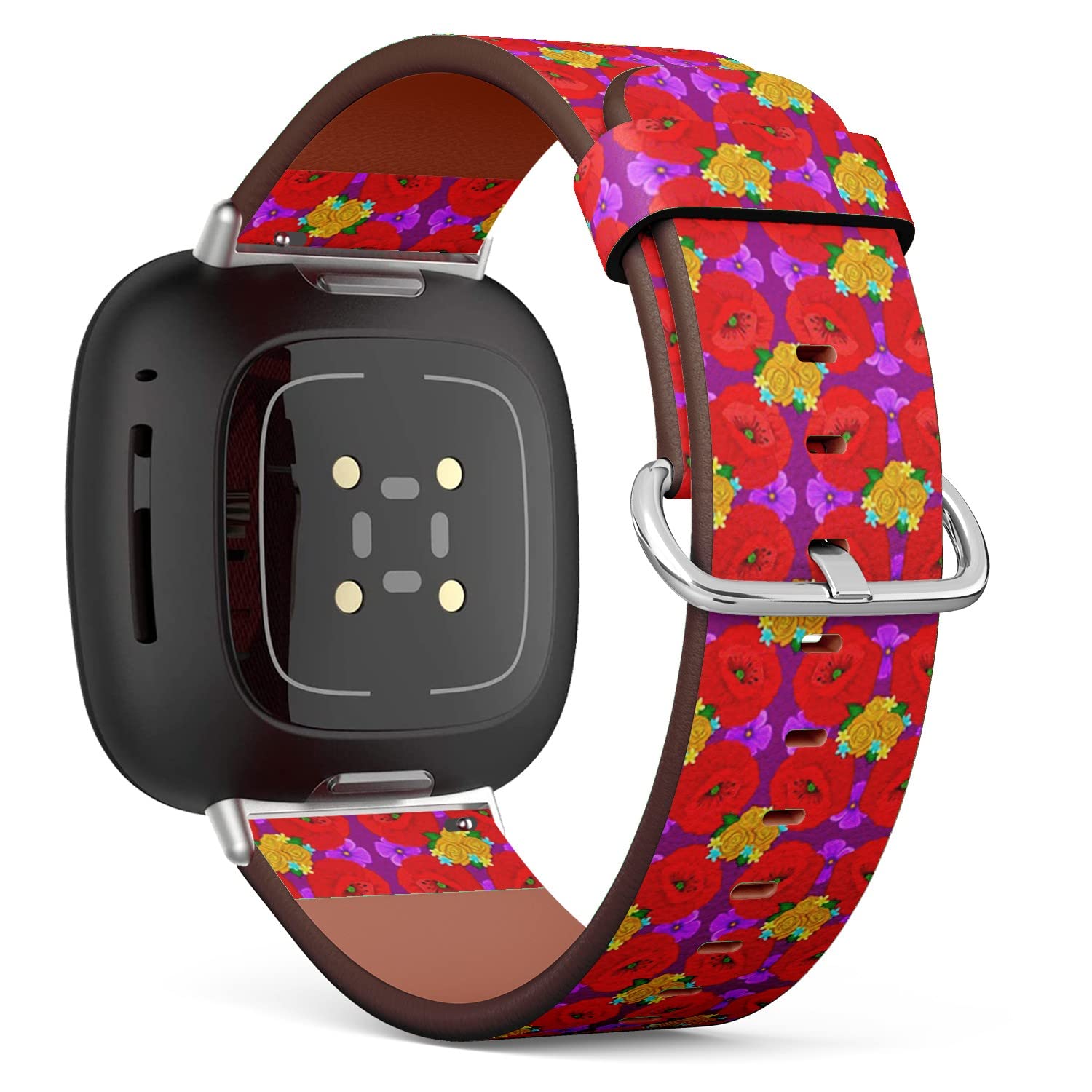 CJBROES Replacement Leather Watch Band, Compatible with Fitbit Versa 3 and Fitbit Sense of Wristband Bracelet Accessory - Summertime Floral