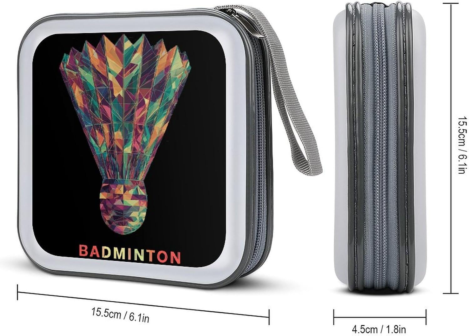 Badminton Geometric Fragments CD Case DVD Storage Holder Binder 40 Capacity | protective,hard case,protable loop,travel car use,zippered closure