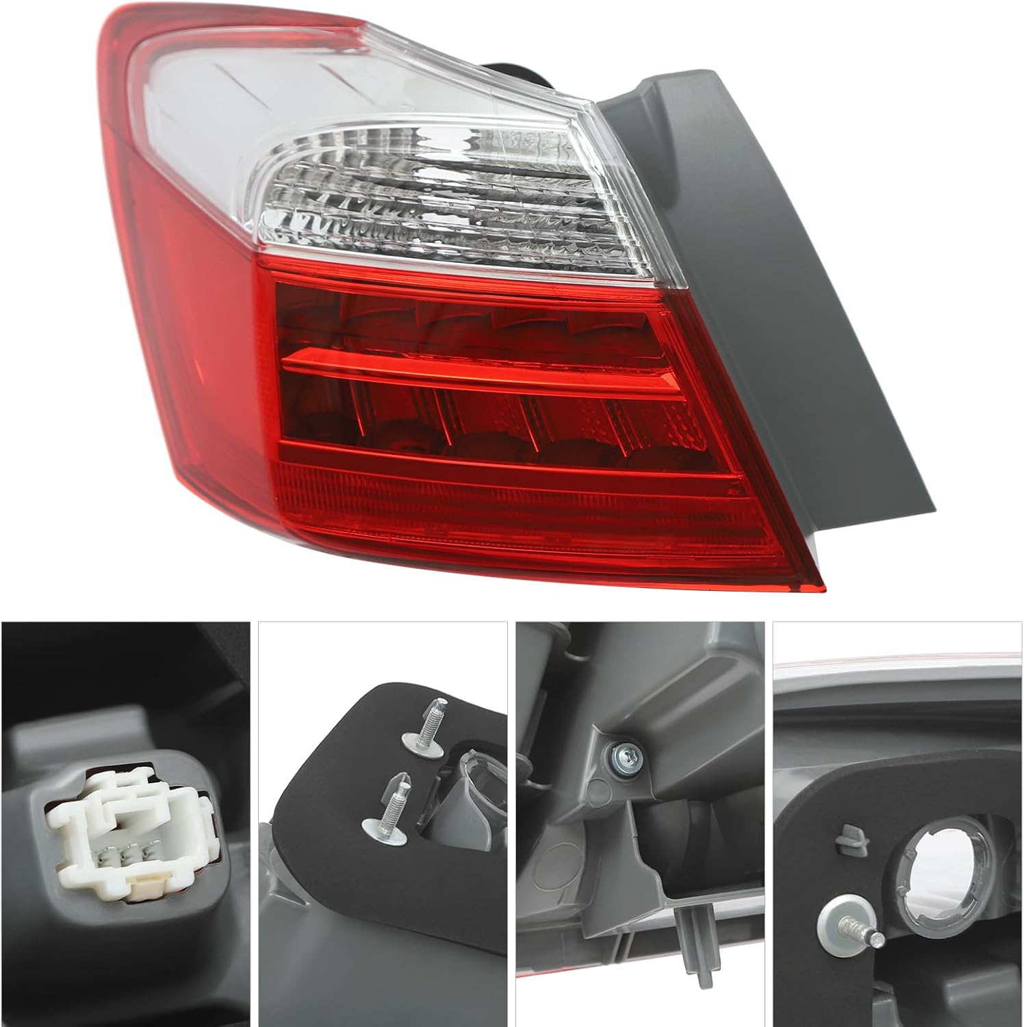 Taillight Assemblies for 2013-2015Honda Accord Sedan EX-L/Touring LED Taillight Version Left Drive Side Brake Stop Lamp, Parking Light Red Clear Lens