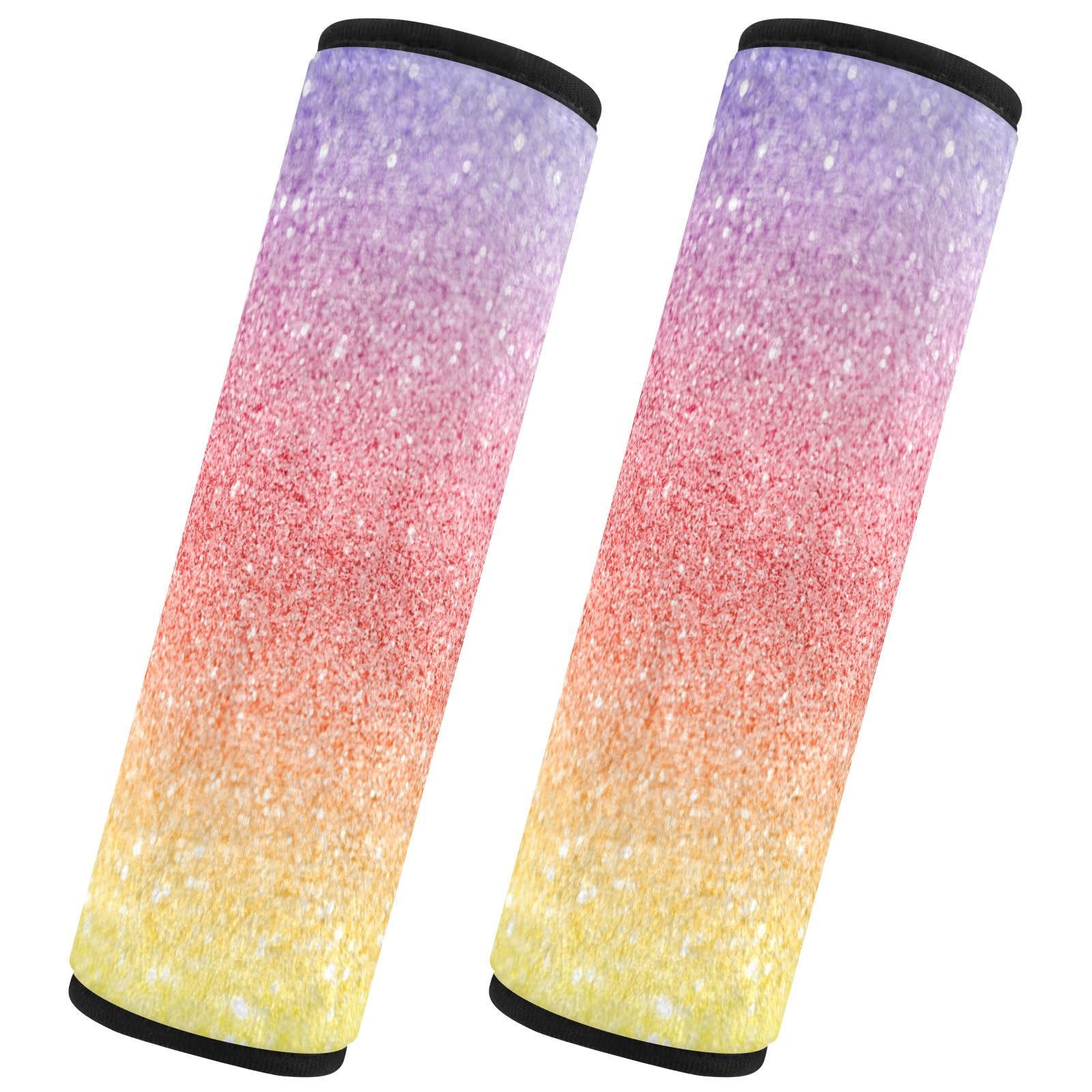 CHIFIGNO 2 Pack Car Seat Belt Covers Purple Red Yellow Glitter Seat Belt Cushion Cover Fashion Shoulder Strap Pad for Adults Kids, M