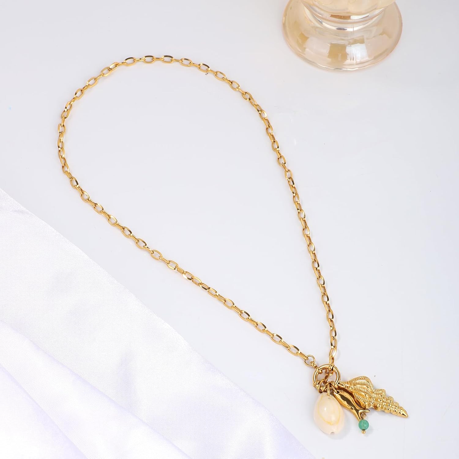 Gold Beach Necklace, Dainty Beach Charm Conch Shell Fish Pendant Necklace Waterproof Summer Boho Jewelry for Women Gift - Image 4