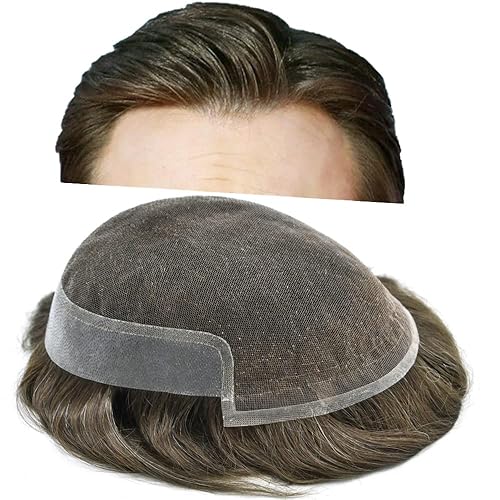 Vista 138 de Mens Toupee Remy sistema de cabello humano para hombres nudo blanqueado tupé pieza de pelo para hombres encaje francés tupé para hombres postizo 7X9