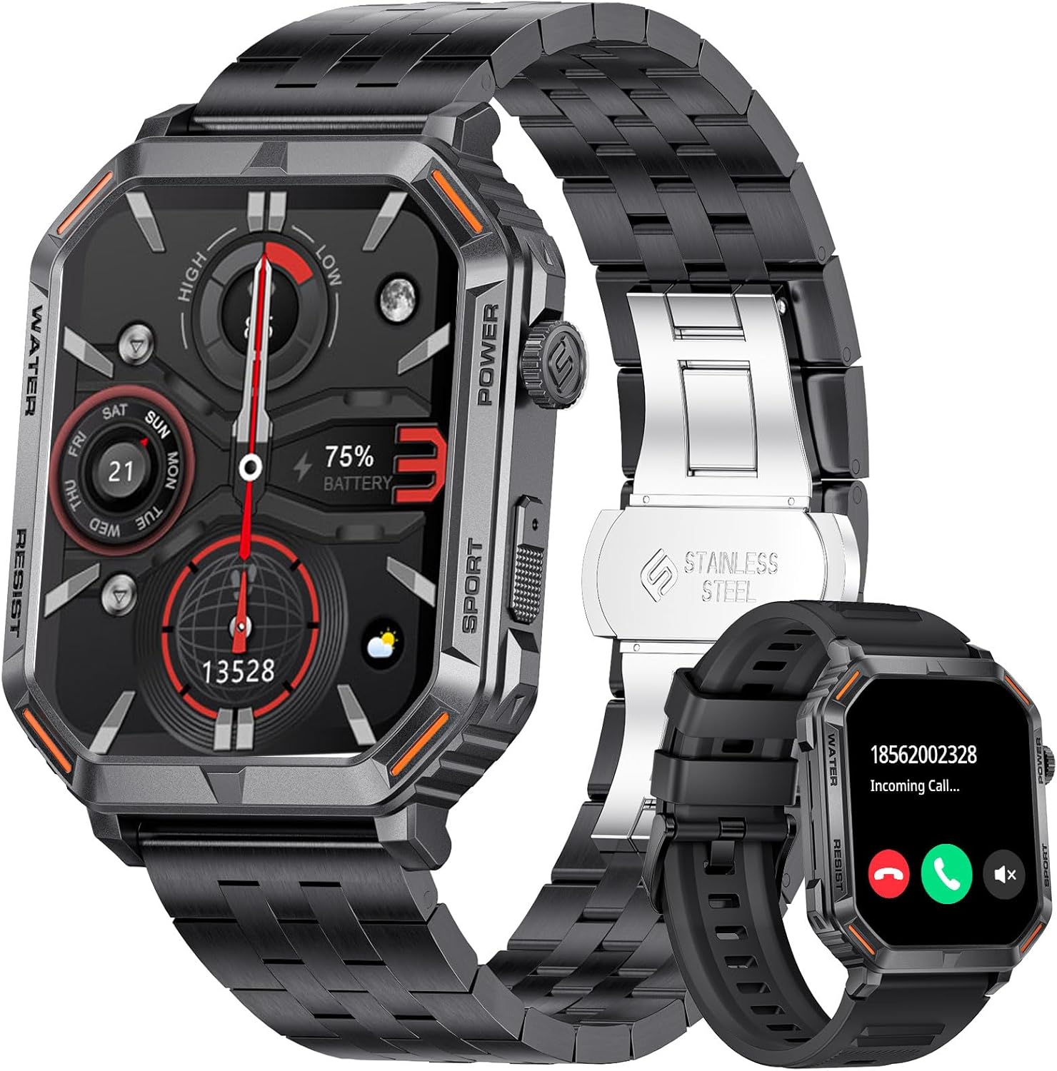 2023 Orologio Smartwatch Uomo Chiamate Bluetooth, 100+ modalità sportive impermeabile Fitness Trackers Uomo Smartwatch Militare Android Iphone compatibile,Nero metallizzato 2023 Orologio Smartwatch Uomo Chiamate Bluetooth, 100+ modalità sportive impermeabile Fitness Trackers Uomo Smartwatch Militare Android Iphone compatibile,Nero metallizzato
