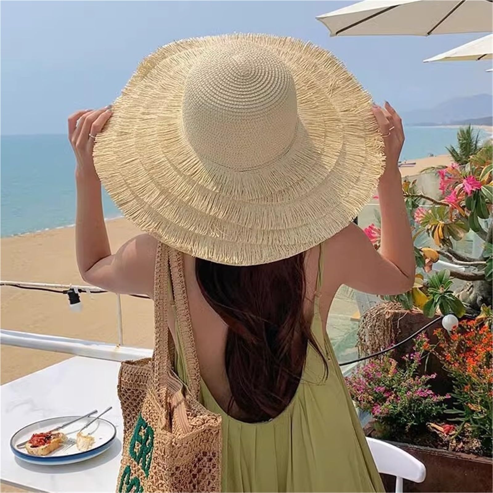 Visiera Estiva da Spiaggia per Cappello da Sole in Paglia a Tesa Larga Pieghevole