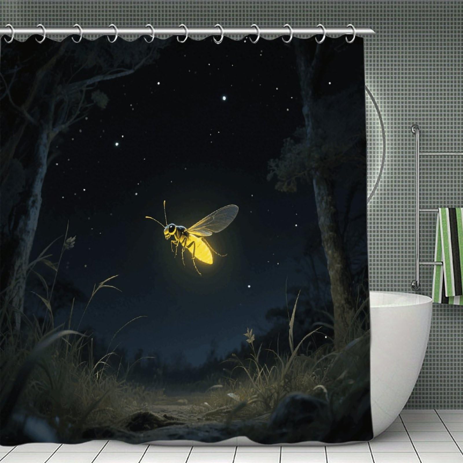 VstaDank Firefly Shower Curtain Waterproof Bath Curtain with Hooks Heavy Duty Long Curtains for Bathroom Showers Machine Washable Decor Bath Curtains 70.8×70.8Inch