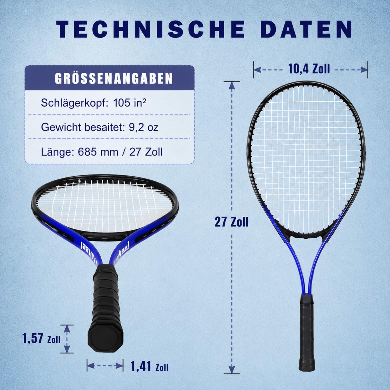 68,6 cm Tennisschläger 2er Set Familie Anfänger 27 Zoll Tennisschläger Set für Outdoor Freizeit Sport Spiel