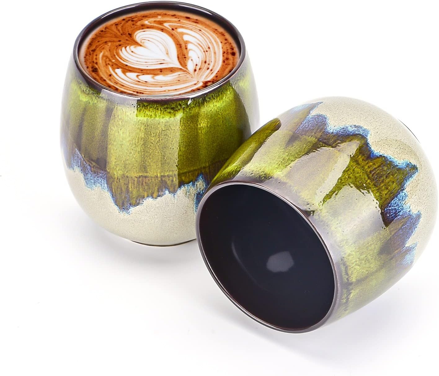 2.7 oz (80 ml) Ceramic Espresso Cups set of 2 Mini Espresso Mugs Sake Cups Demitasse Cups (2x2.7Fl Oz, Green)