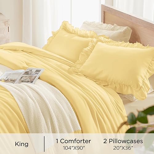 Miniatura 280 de Andency Juego de edredón beige tamaño King, 3 piezas estilo farmhouse shabby chic con volantes, ligero esponjoso suave de microfibra para todas