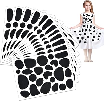 Mototo Black Dalmatian Dots Felt Stickers, 12 Sheets, 288 Pieces, Self Adhesive, for Adults & Kids, DIY Projects, Halloween Party