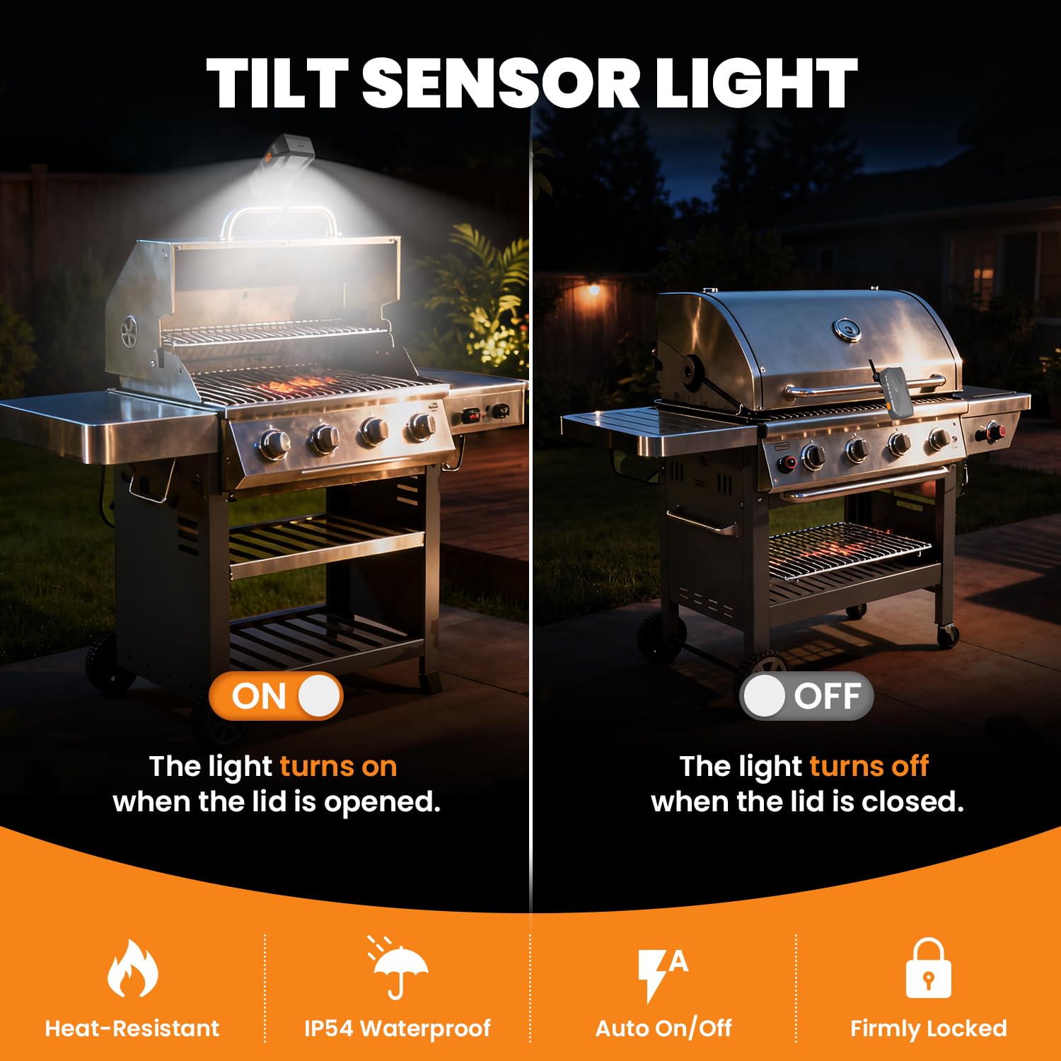 Grilllicht, Coinicxcel Wiederaufladbare 160°Breitere Strahl-Grilllichter für Outdoor-Grill IP54 mit 4 LEDs 20H Laufzeit Auto On/Off BBQ LED-Licht für Blackstone für Weber Grillzubehör Männer Geschenke