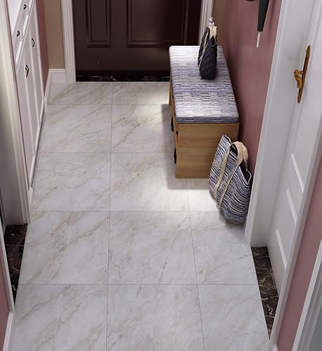 Miniatura 3 de Livelynine Azulejos de piso para despegar y pegar, impermeables, de 12 x 12 pulgadas, paquete de 16 unidades, azulejos de vinilo gris claro,