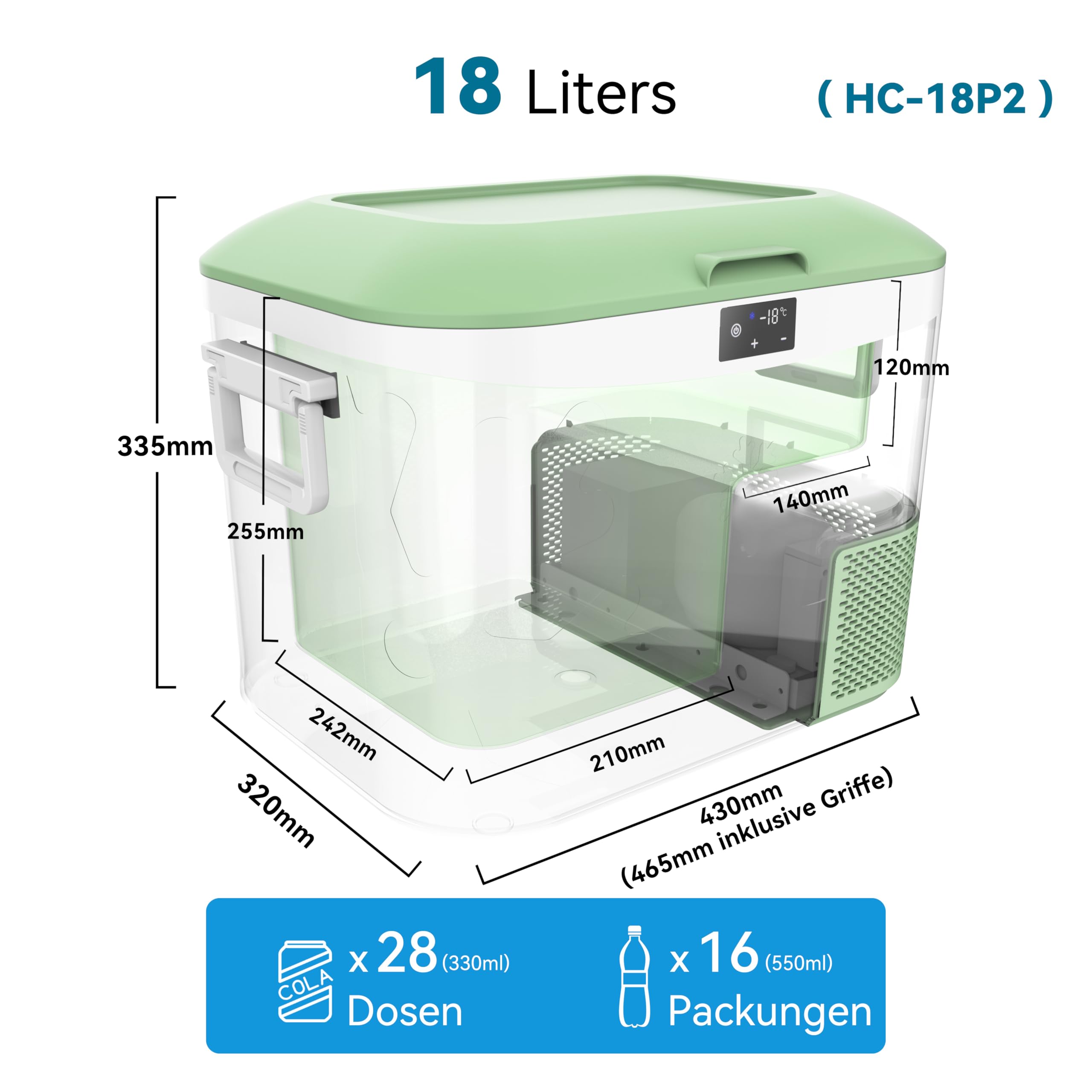 BINGI przenośna lodówka samochodowa 18 litrów, 12/24 V DC i 230 V AC, mini zamrażarka do samochodu, ciężarówki, na kemping, do domu (15°C do -18℃)