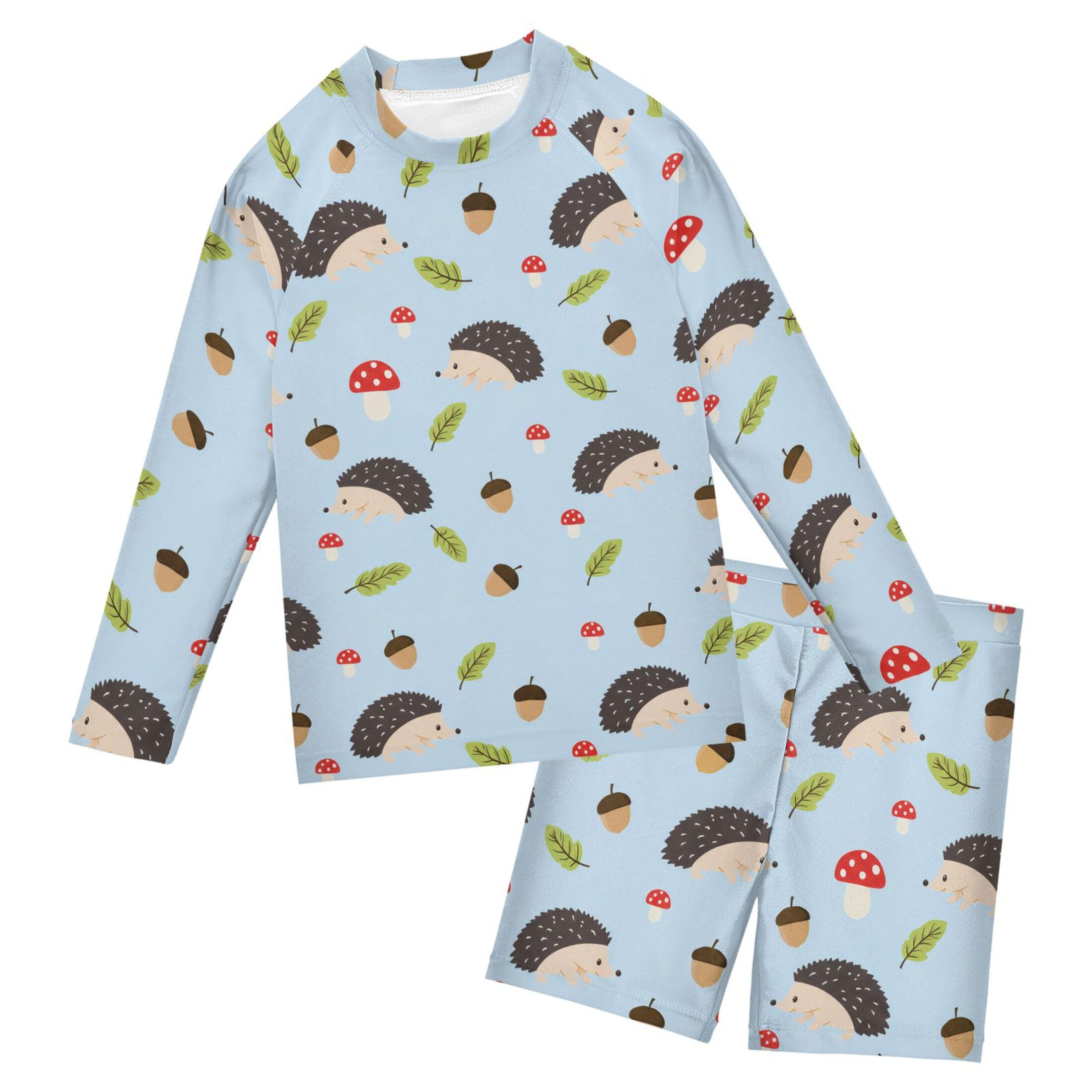 Cute Hedgehogs Boys Rash Guard Swimsuits Set for Boys Long Sleeve Swim Shirts Bathing Suits with Trunks B0404934