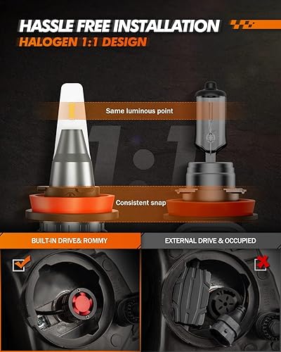 Miniatura 5 de SEALIGHT Bombillas LED H11 300% más brillantes, bombillas LED de haz bajo L1 H11H8H9, 18000 lm, 6500 K, blanco frío, repuesto para bombilla halógena