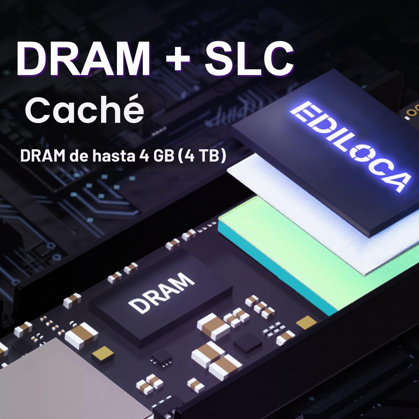 Ediloca Disco Duro Interno para Videojuegos con disipador de Calor, 4 TB hasta 7400 MB/s, PCIe Gen4, NVMe1.4 M.2 2280, 3D NAND TLC, Unidad Interna de Estado sólido, 4 GB de caché de Memoria caché de
