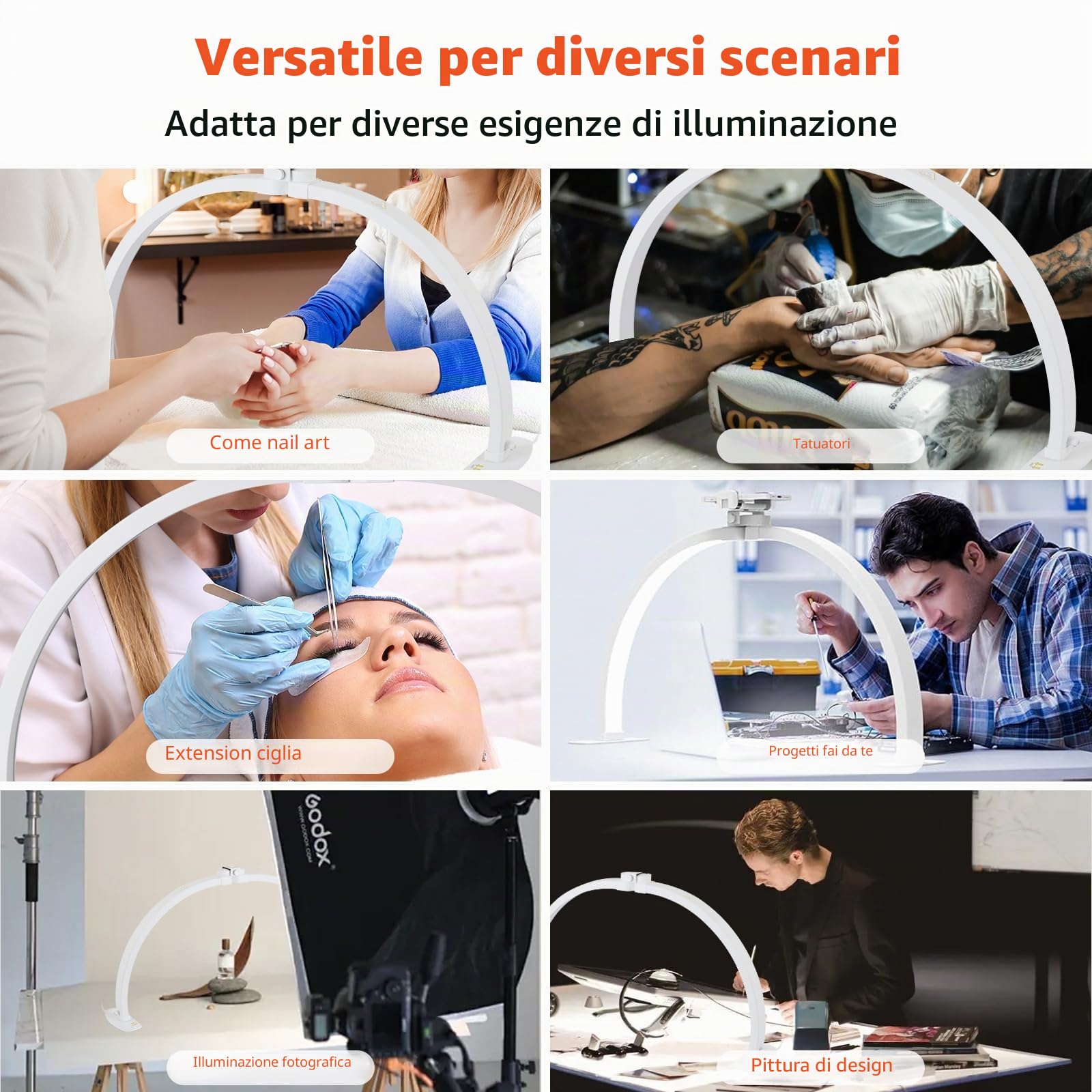 Lampada Mezzaluna per Tavolo per Unghie, Lampada da Tavolo LED Pieghevole per Tecnici delle Unghie con Supporto per Telefono, Lampada da Tavolo per Unghie con 3 Modalità di Colore e 10 Livelli
