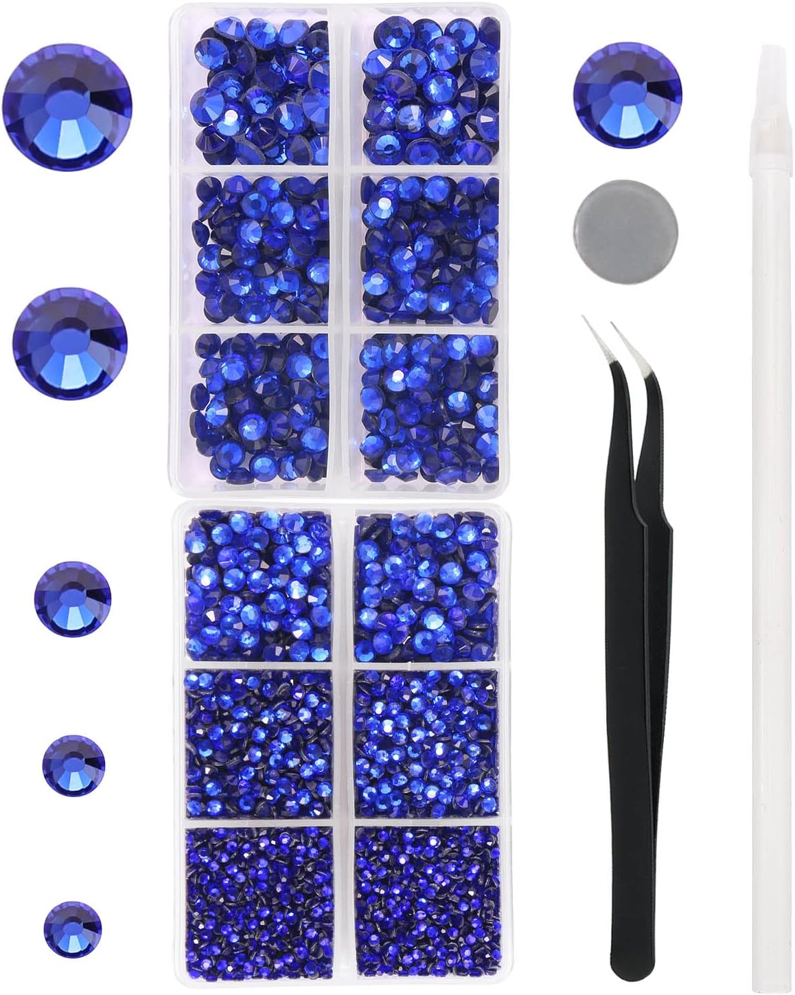 6616 Pieces Bling Royal Blue Rhinestone Crystal Rhinestones for Crafts Shoes Clothes Shirts Flat Back Round with Tweezers and Picking Pen (SS6~SS30)