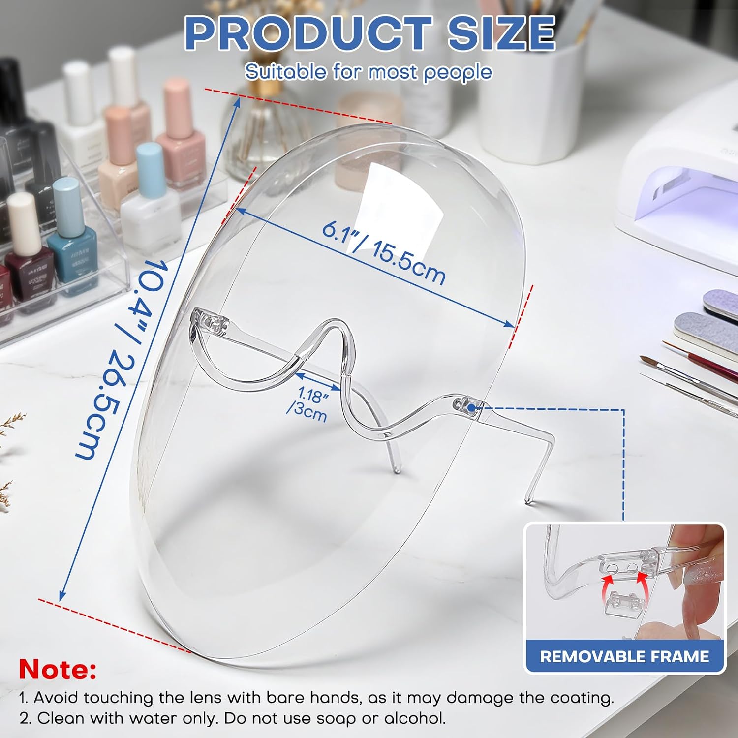 2-Pack Full Face Shields for Nail Drill, Lightweight Clear Face Masks | Face Masks for Nail Techs, Anti-Fogging Full Face Guard to Protect Eyes/Nose/Mouth for Nail Salon, Woodwork & Kitchen