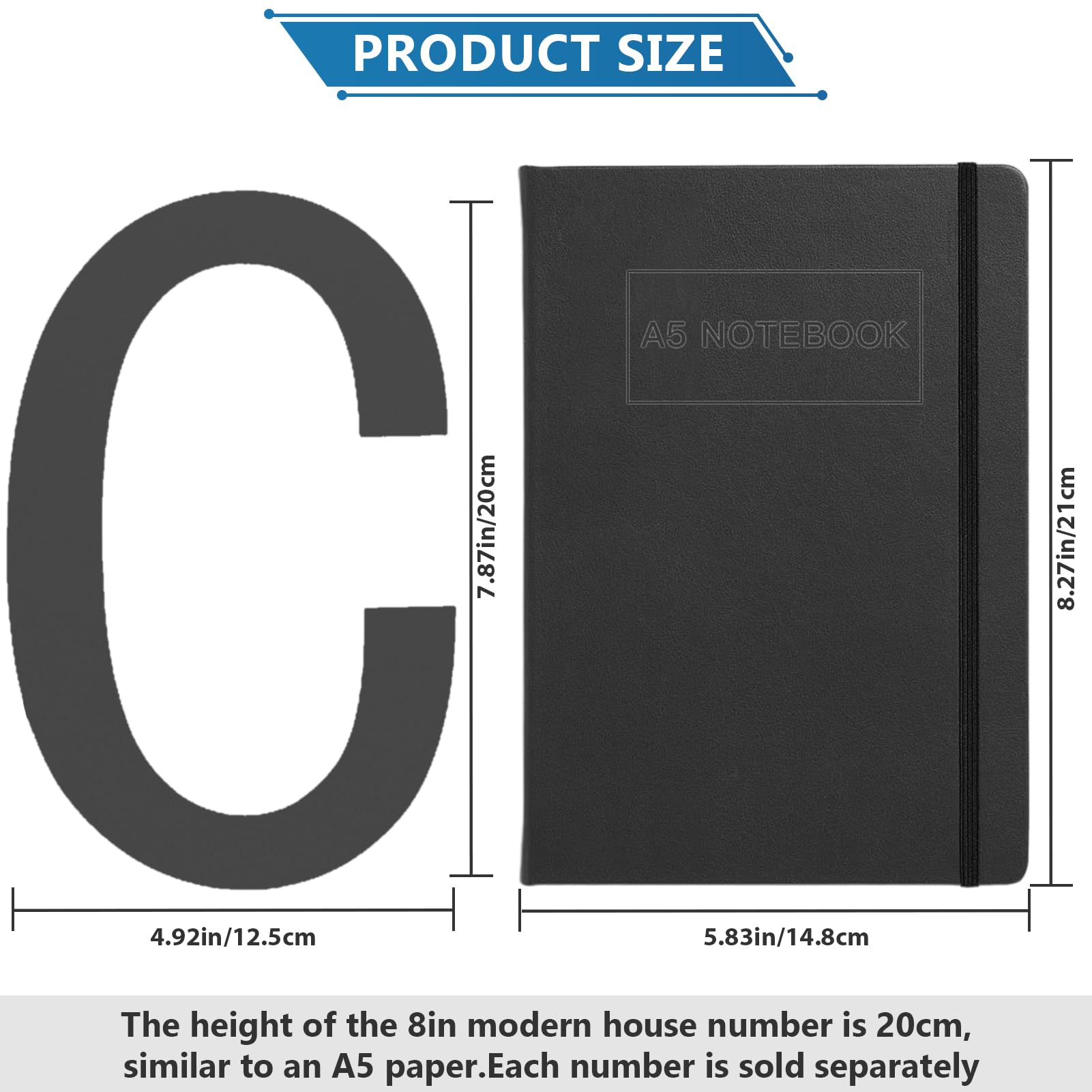 8 Inch Large House Numbers, Black Modern Home Address Signage for Outside, Wide Style & Never Rust, Letter V