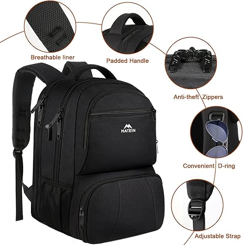 Miniatura 6 de MATEIN Mochila de almuerzo para hombres, mochila térmica grande de 18 pulgadas con puerto de carga USB, resistente al agua para laptop con bolsa de