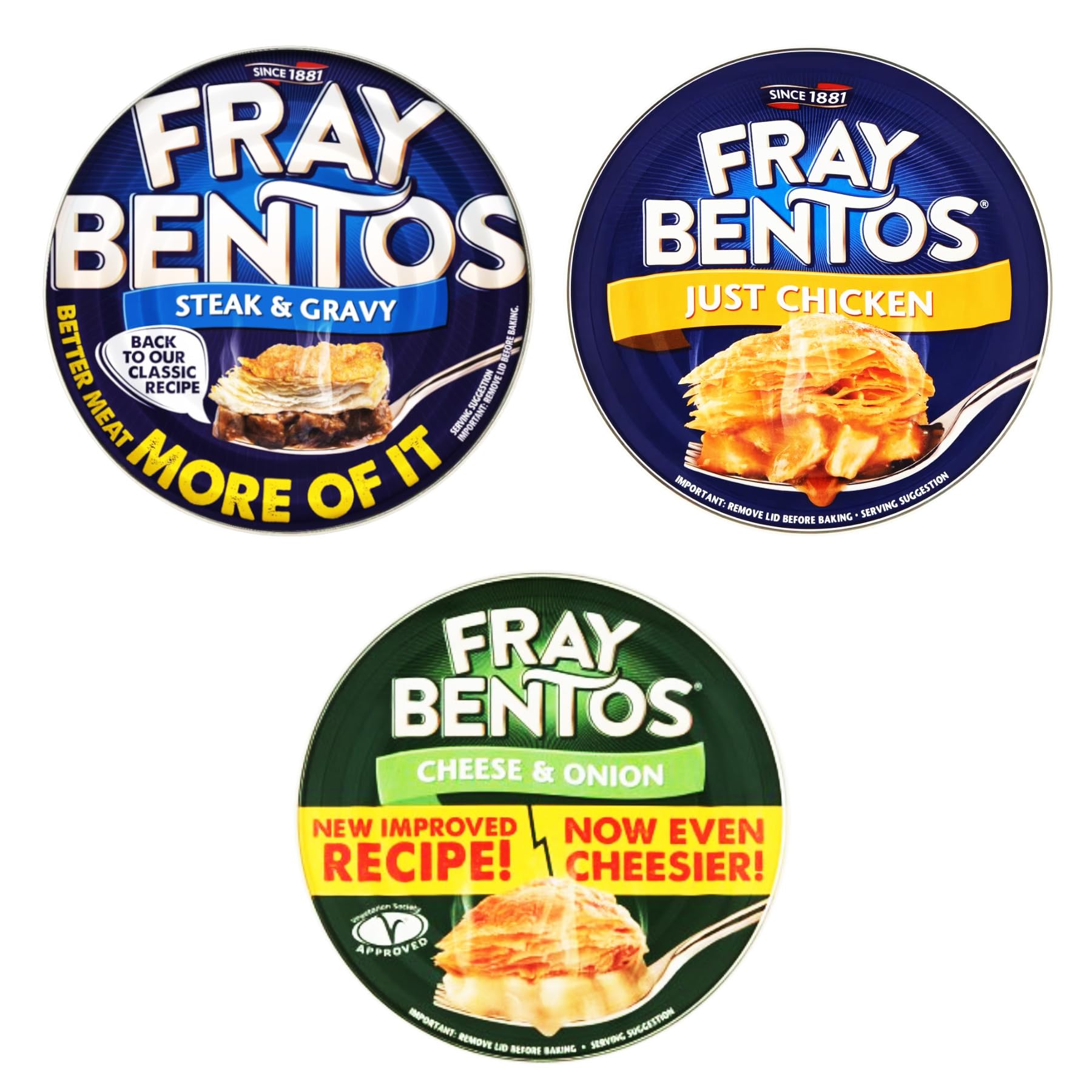 Fray Bentos Pie 3 Pack Variety Bundle - with Cheese, Chicken and Steak & Gravy (3 x 425g) - Delicious and Easy to Bake