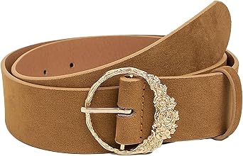 Camel Suede Belt Women Gold Buckle, Elegant Luxury Wide Belts for Women Jeans, Dress, Suit, Autumn And Winter Sweater, Coat