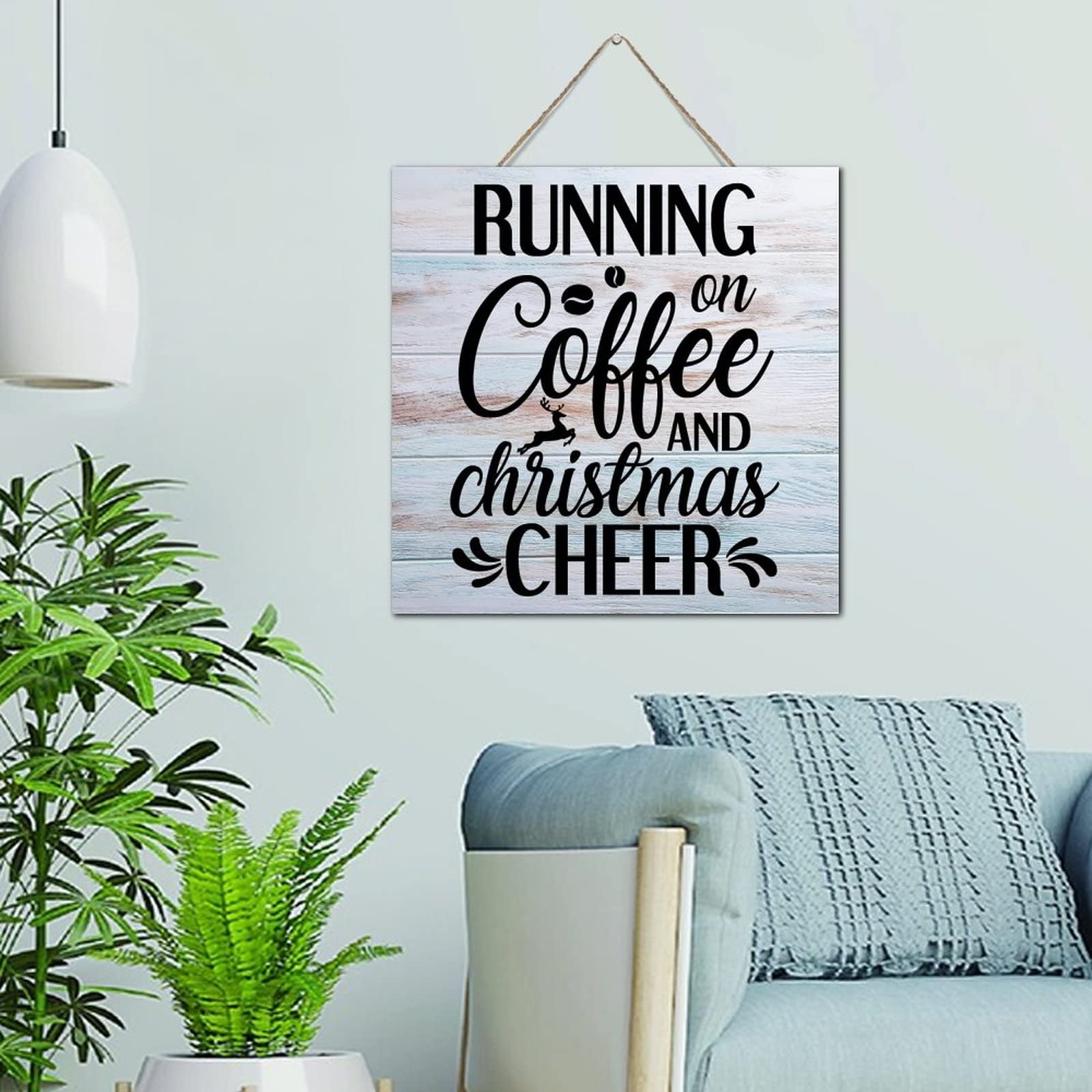 Décoration cuisine plaque en bois Running on Coffee Noël rustique