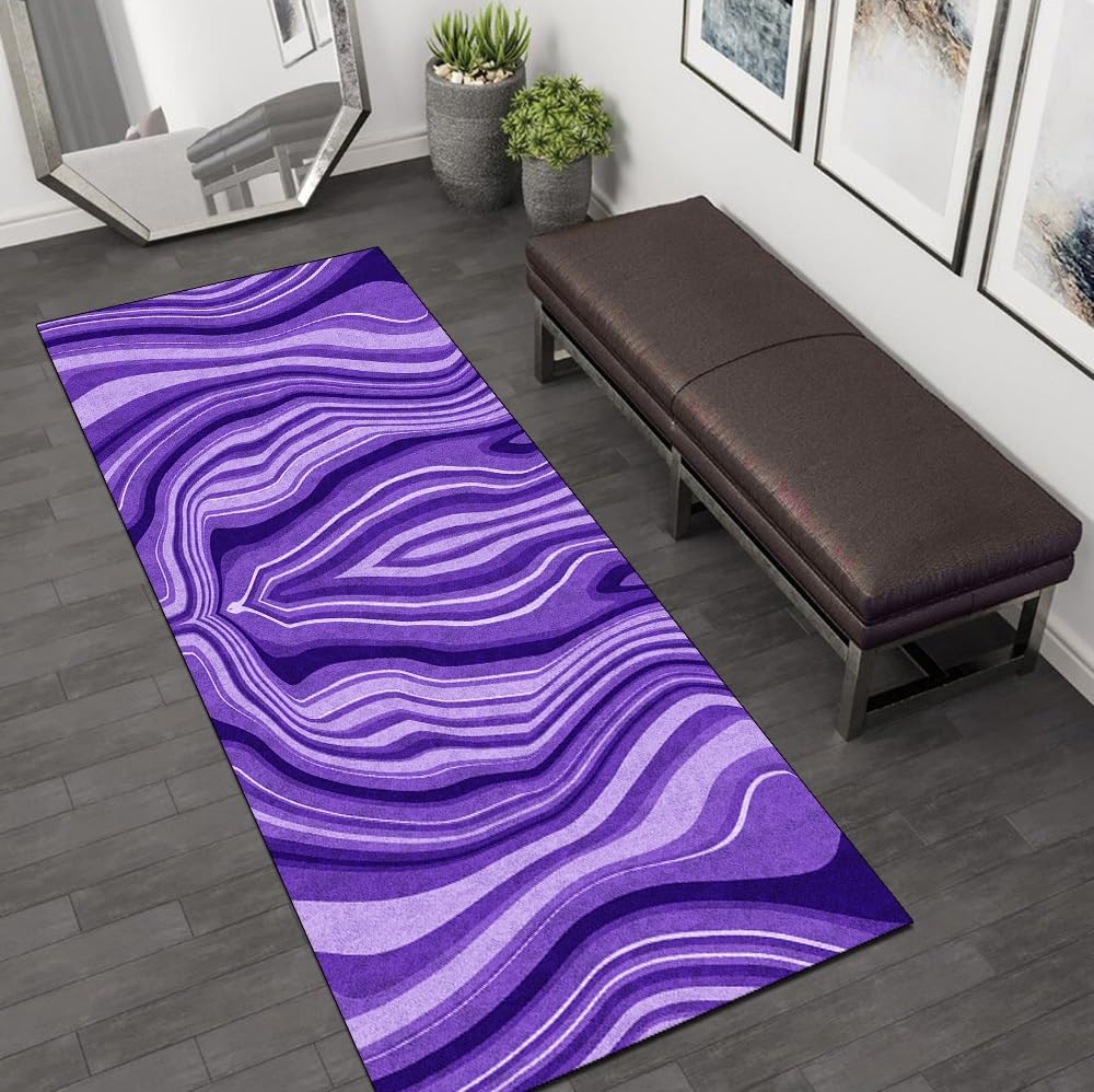 Teppich Läufer Flur Meterware Abstrakt Teppichmatten 80x200CM Lila Kücheläufer rutschfest Lang Teppichläufer Waschbar Kurzflor Polyester Korridor Schlafzimmer, Anpassbar Breite 40-120cm