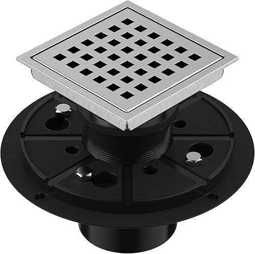 EXF Drenaje cuadrado de ducha de 4-3/8 pulgadas de níquel cepillado, kit de drenaje para piso de ducha de acero inoxidable con brida ABS, rejilla de
