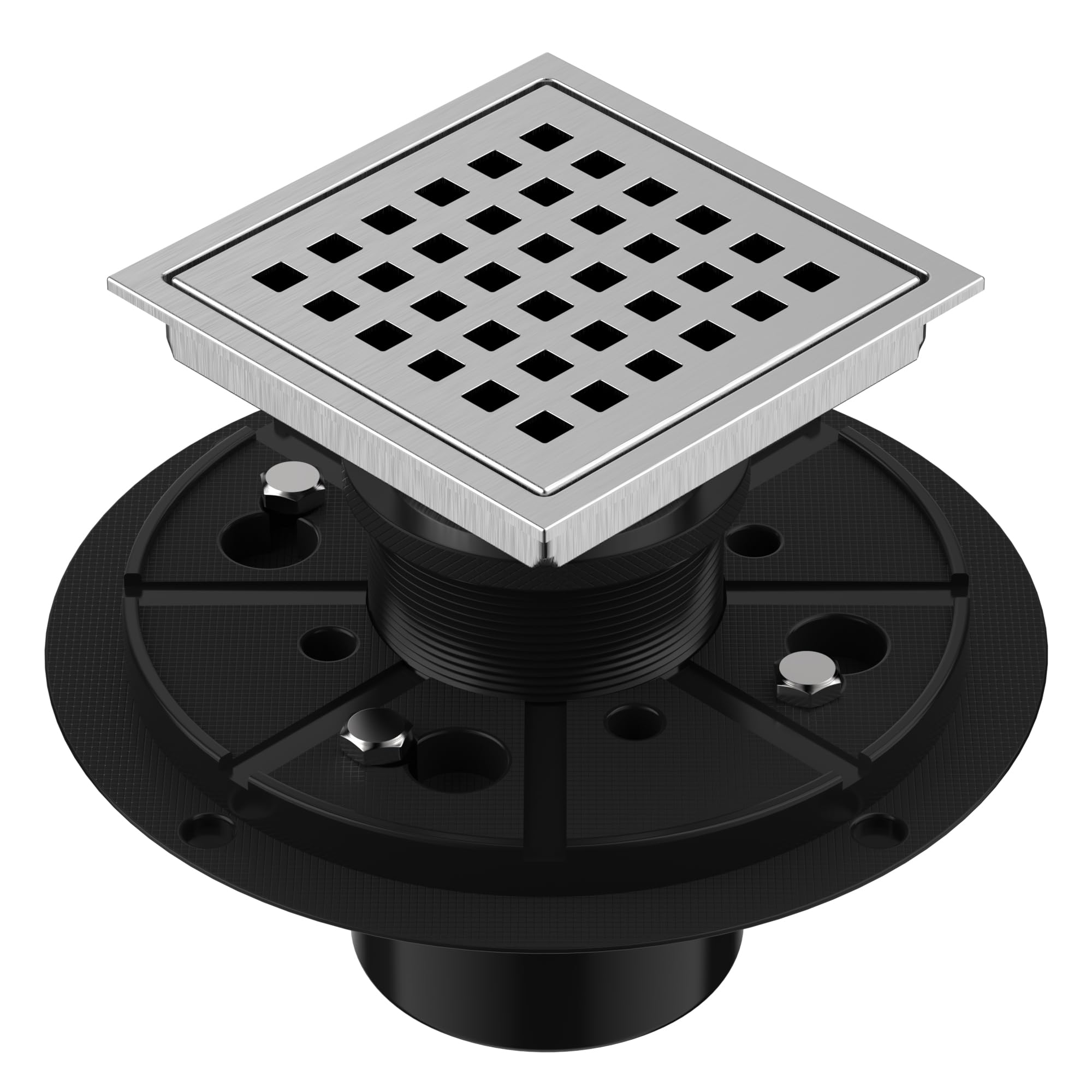 EXF Square Shower Drain 4-3/8 Inch Brushed Nickel with ABS Flange