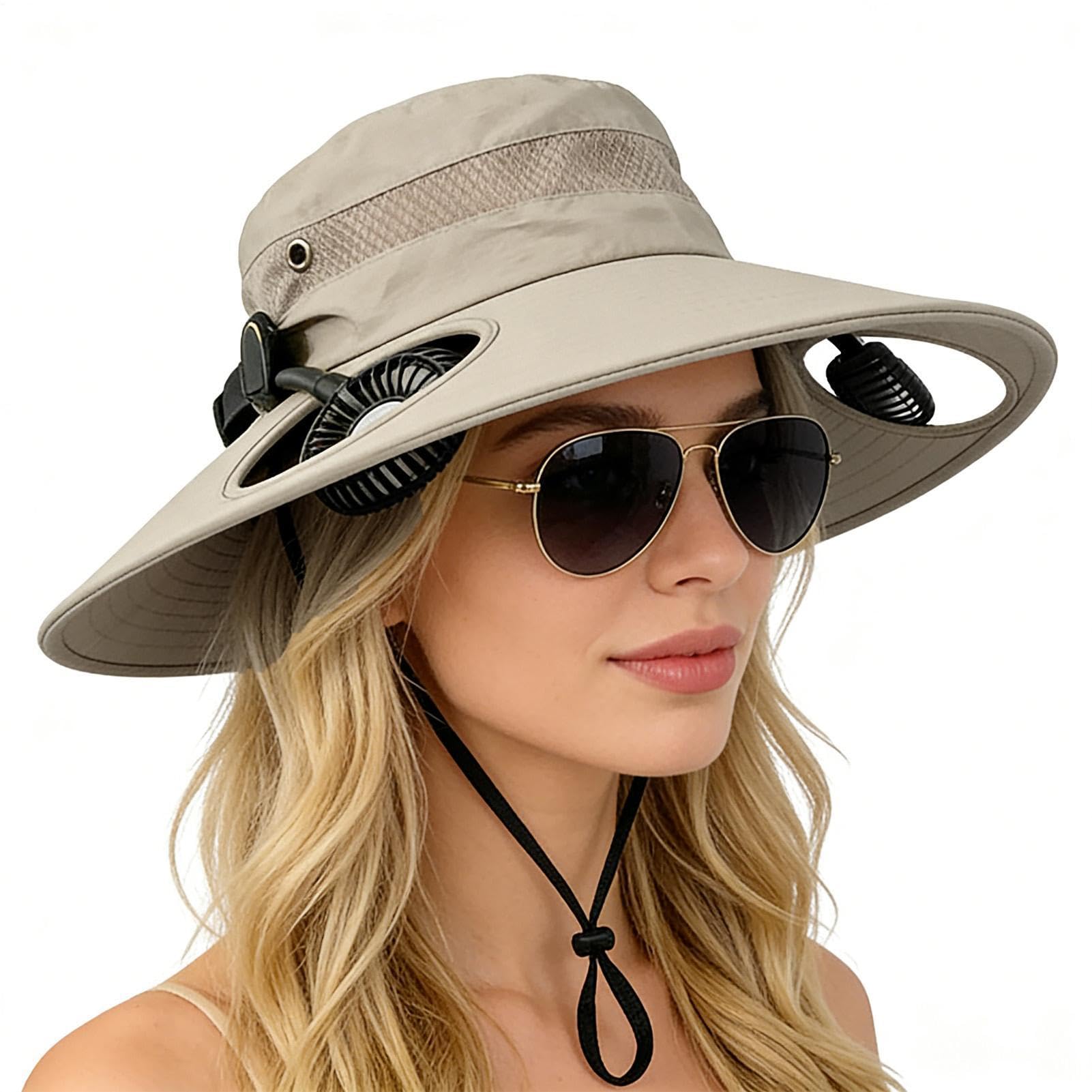 Générique Cappello da sole – Bob regolabile a tesa larga | Bob Sole ventilato con ventilatore integrato – per spiaggia, escursionismo, pesca, giardinaggio, viaggi, festival, estate