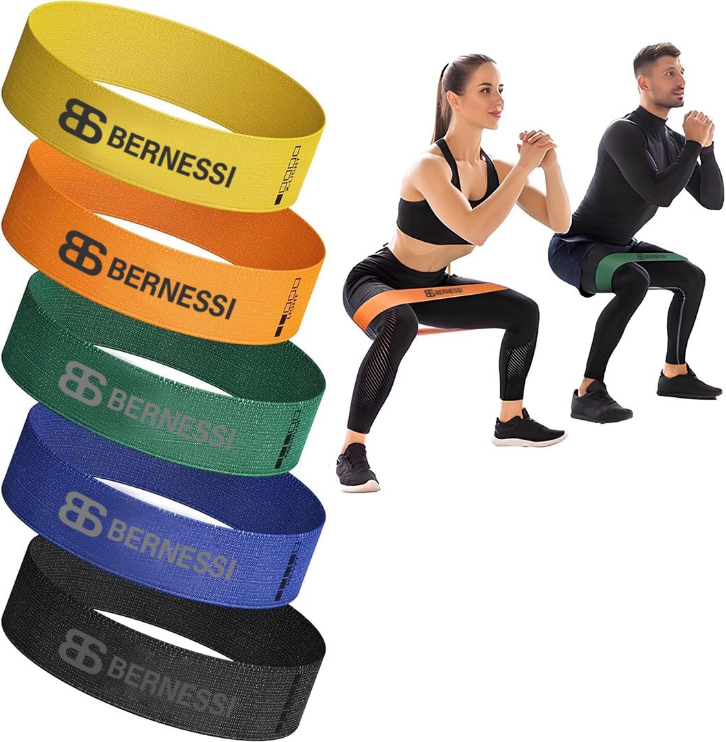 BERNESSI 5pcs 10-75lbs Fabric Resistance Band Set for Working Out Women & Man, Elastic Anti-Slip Booty & Legs Exercise Band Different Strength for Training Fitness Exercises Home Workouts Gym Yoga