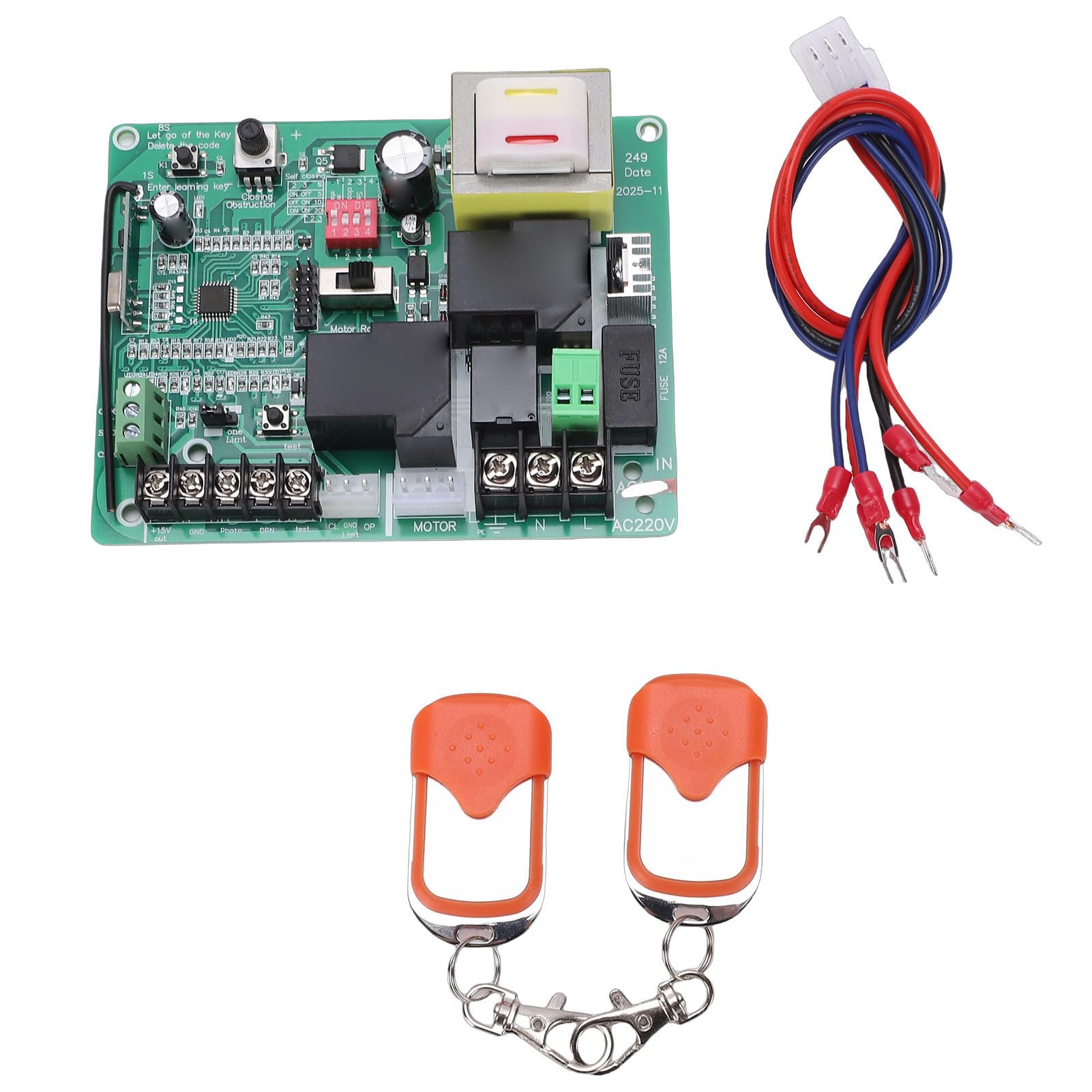 Carte de Commande D'ouvre-Porte Coulissante, Kit de Circuit imprimé de Contrôleur de Porte électrique à Code Roulant 433,92 MHz avec 2 Télécommandes pour une Utilisation en Usine (220V)