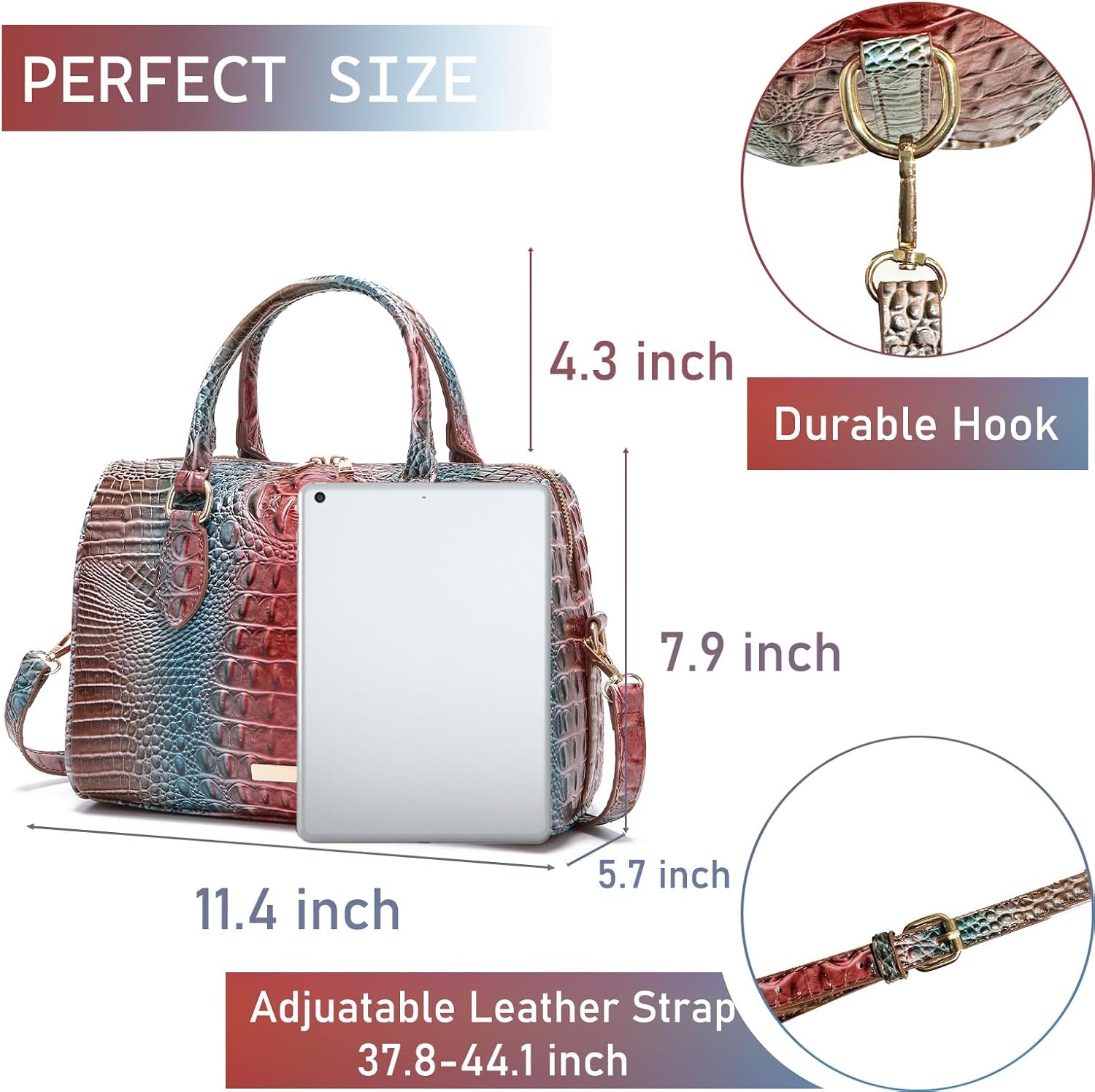 Top-Handle Crocodile Purses For Women Crossbody Leather Bags Trendy Large Capacity Tote with Shoulder Strap - Image 3