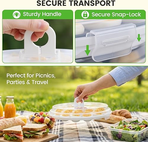 Miniatura 4 de HANSGO Recipientes para huevos rellenos con tapa, bandejas portaplatos para huevos rellenos con 22 ranuras para fiesta navideña y cocina del hogar