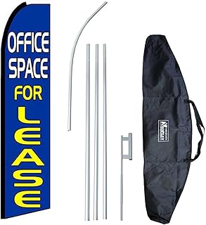 "Office Space for Lease (Extra Wide)" 12-Foot Swooper Feather Flag and Case Complete Set...Includes 12-Foot Flag, 15-Foot Pole, Ground Spike, and Carrying/Storage Case