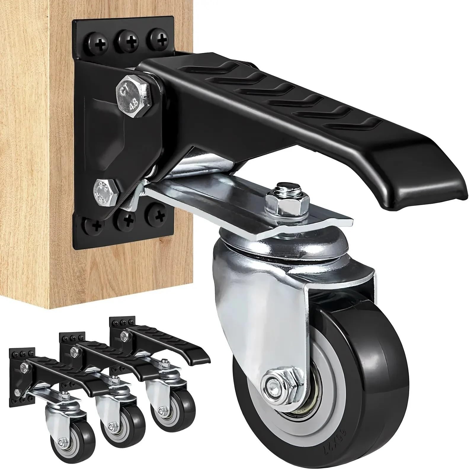 GYRAZXS 4 Pack 2.5" Castor Wheels 165 Lbs Capacity Side Mount Retractable Stepdown 360° Swivel Caster Wheels for Workbench Tables & Equipment