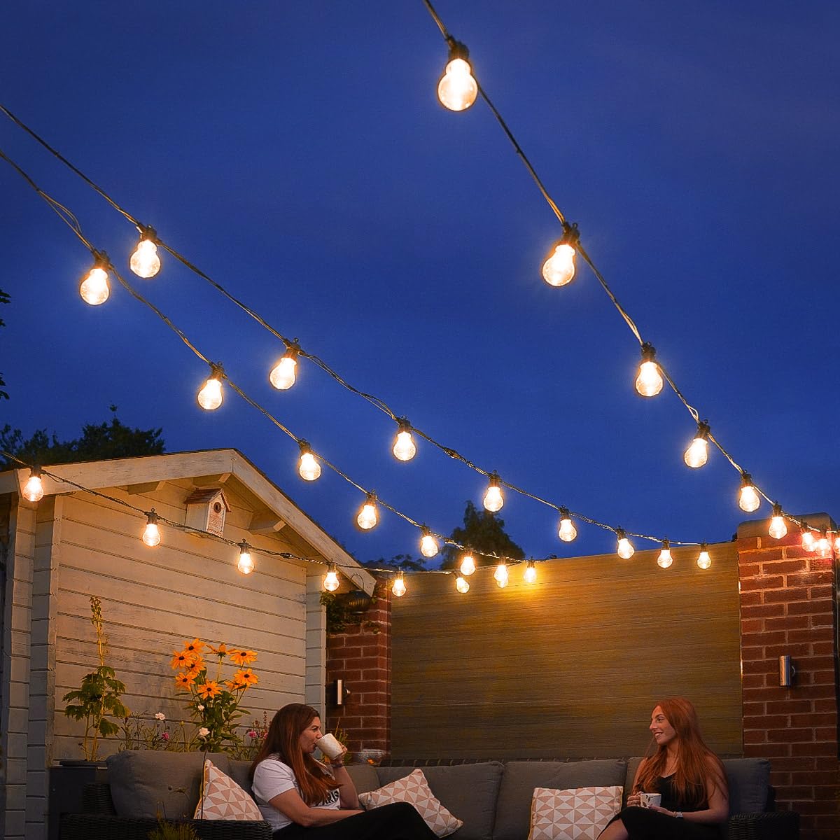 Festive Lights ConnectPro® 15m/49ft Connectable Outdoor Garden A60 Festoon Lights, Commercial Grade String Lights, IP65 Waterproof, Warm White Filament LED Bulbs, Patio, Yard & Pergola, with Plug