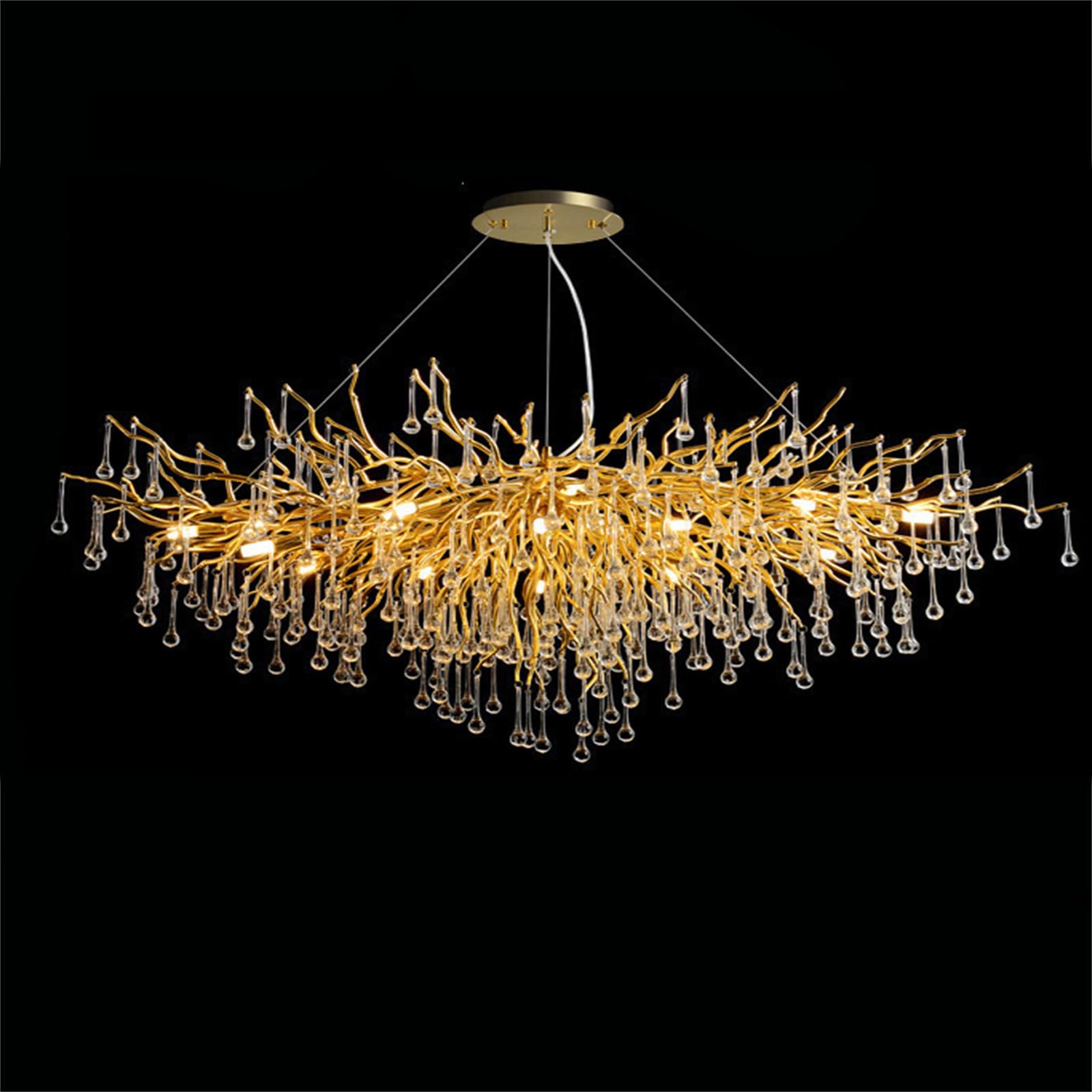 KXEcoLife Modern Crystal Branch Chandelier, Large Linear Raindrop Pendant Light Fixture for Dining Room, Kitchen Island, Living Room & Bedroom,Oval L63