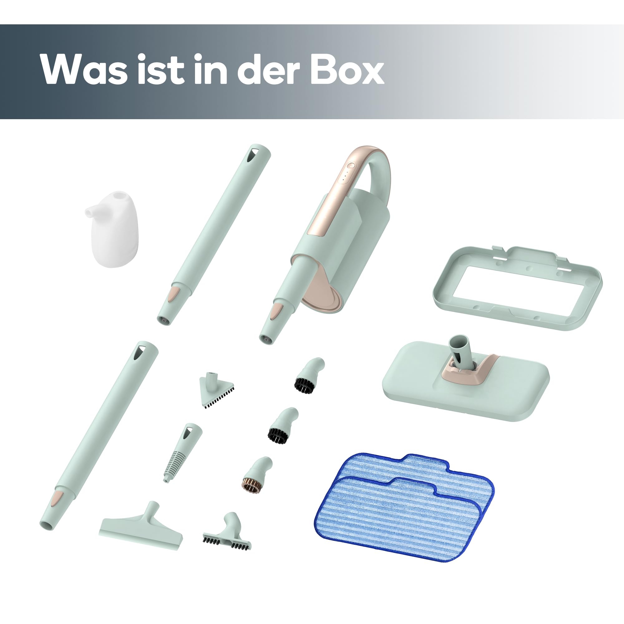 Newbealer 2-in-1 Dampfreiniger, 1200W Handgerät mit abnehmbarem Reiniger, 3 Dampfstufen, 7 Zubehörteile und 2 Mikrofaserpads, Ideal für Alle Böden, Teppiche | 3 einstellbare Ebenen für Teppich-Laminat, Hartholz-Fugenmörtel, Teppichgleiter, 7 Mehrzweck-Zub
