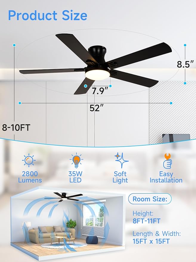 Ventilador de Techo 52 Pulgadas con Luz RGB, Control Remoto miniatura 2