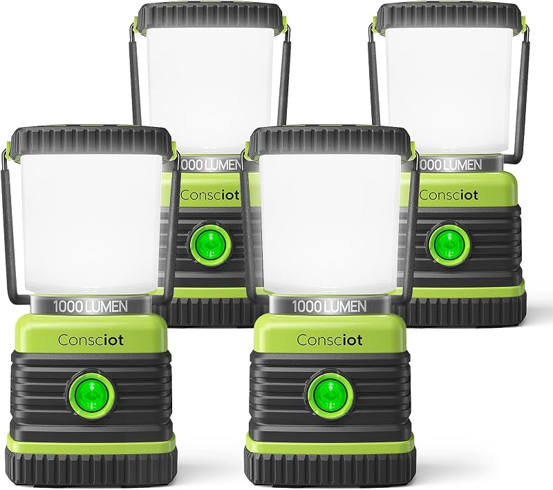 Consciot 1000LM Battery Powered LED Camping Lantern, 4 Light Mode, Dimmable | IPX4 Waterproof LED Flashlight, Survival Kits for Indoor Outdoor, Emergency Light for Home Power Outages, Hurricane, Storm