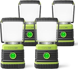 LED Camping Lantern, Consciot Battery Powered LED Lantern Flashlight, 1000LM, 4 Light Modes, IPX4 Waterproof, Survival Kits for Indoor Outdoor, Emergency Light for Home Power Outages, Hurricane, Storm
