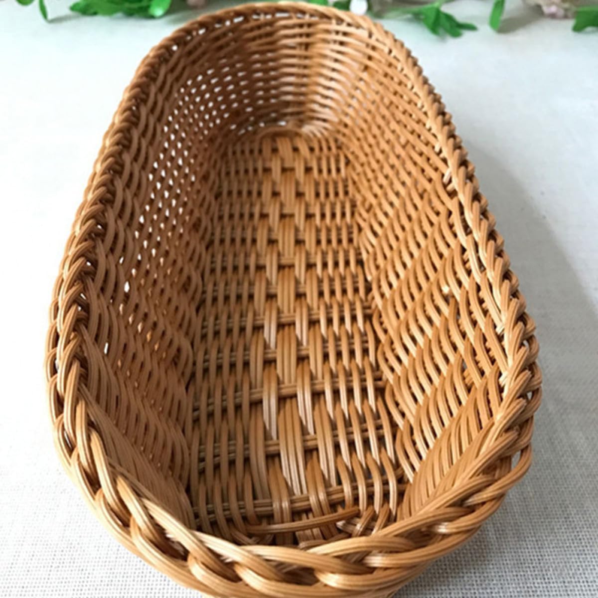GANAZONO Imitation Rattan Woven Bread and Fruit Baskets 2pcs Set Plastic Storage Containers Kitchen Organizer for Food Serving and Pantry Storage