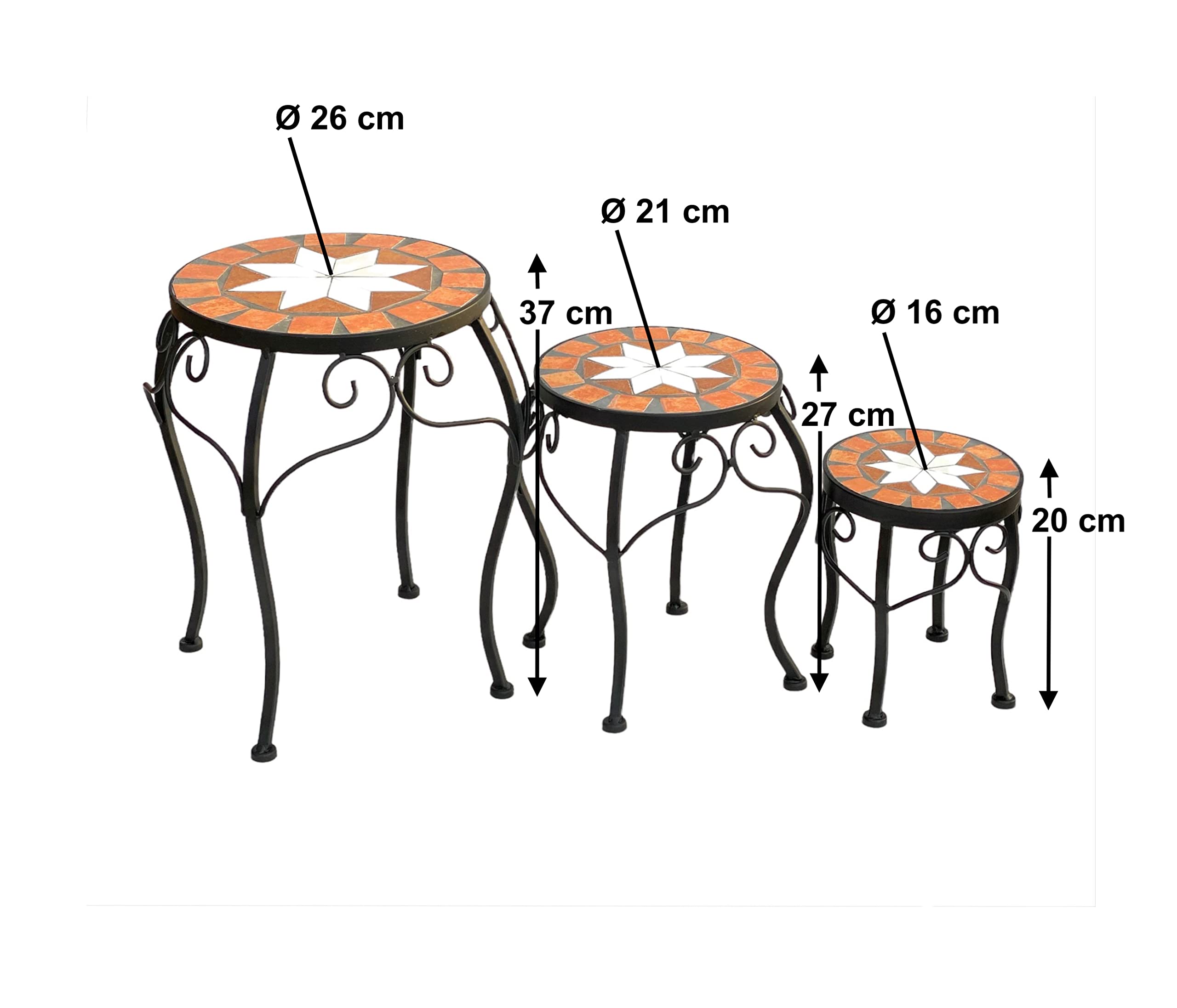 DanDiBo Blumenhocker Mosaik Rund 3er Set 20, 27, 37 cm Blumenständer 12014 Beistelltisch Pflanzenständer Mosaiktisch Klein