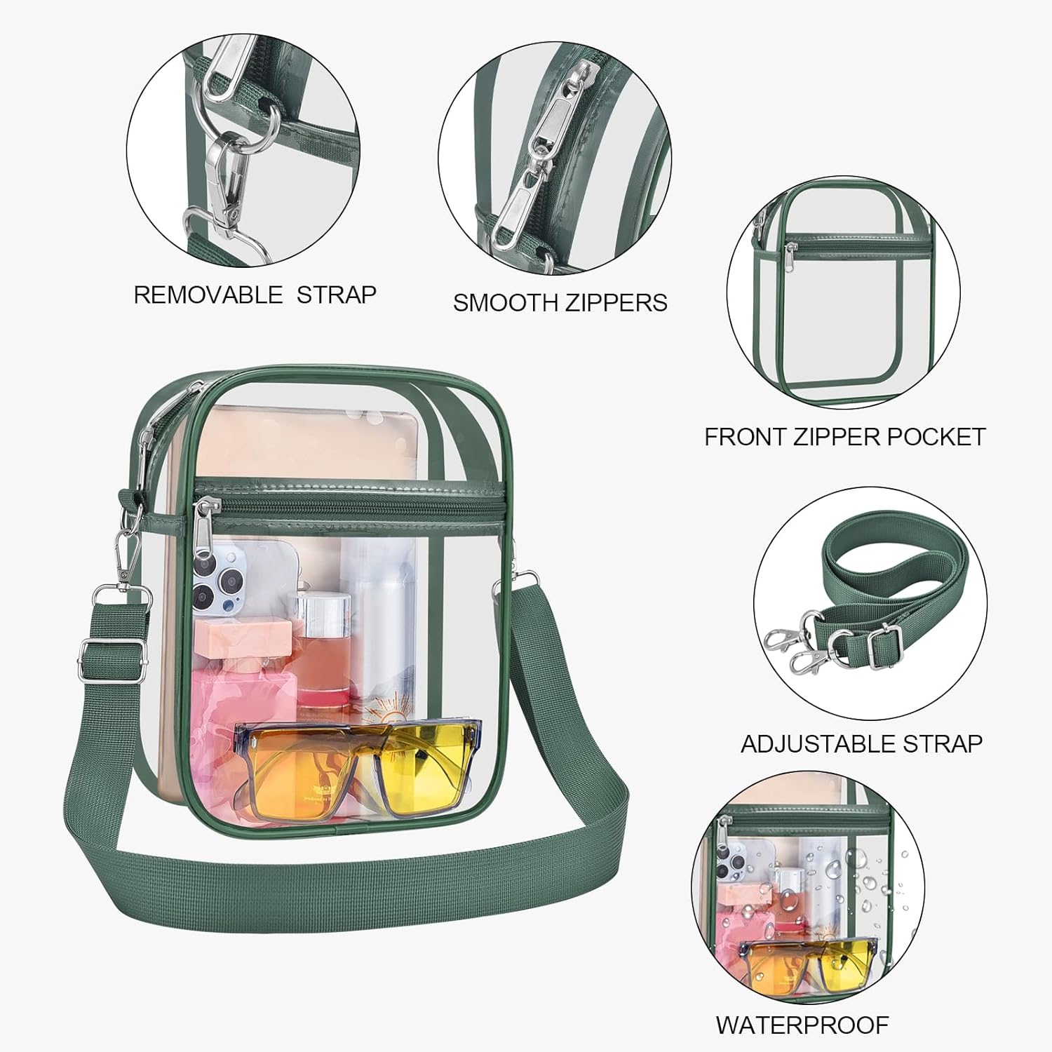 USPECLARE Clear Purse Stadium Transparent Messenger Bag Stadium Approved for Men and Women Clear CrossBody Bag - Image 4