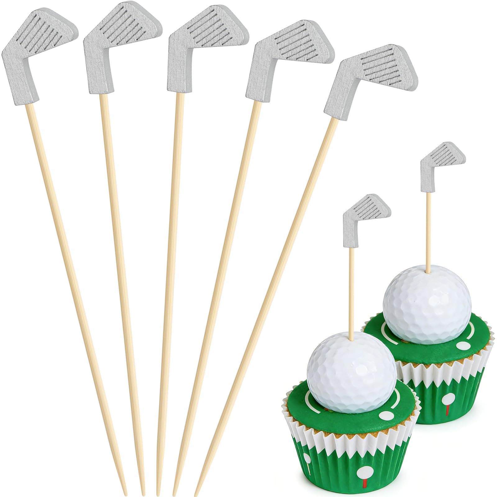 Golf Cocktail Picks, 4.7 IN Fancy Toothpicks for Appetizers, Wooden Fruit Skewers Bamboo Food Sticks for Sandwich, Masters Golf Themed Party Decorations Supplies Drinks Decor Charcuterie Accessories