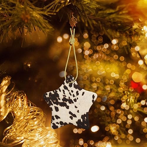 Miniatura 7 de Mqgmz Árbol de Navidad en casa oficina colgante decoración marrón piel de vaca impresión adornos de Navidad artesanía estrella en forma de porcelana